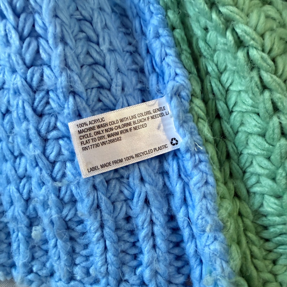 Wild Fable Chunky Cropped Blue & Green Colorblock Knit Cardigan - Picture 3 of 6